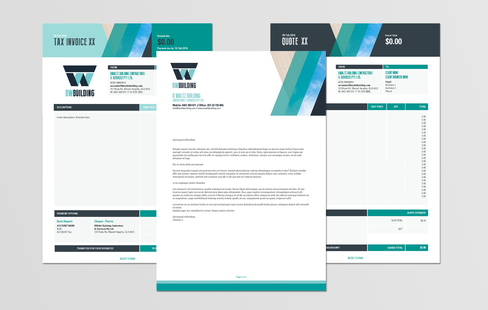 BWBuilding, Invoice, Quote, Templates, Retailored, creative, design, graphic design